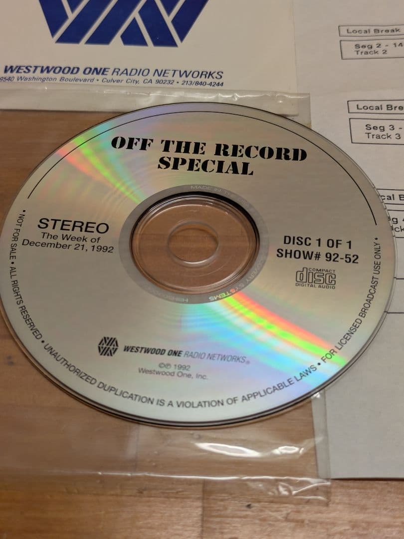 Bon Jovi ラジオショーCD キューシート付　非売品