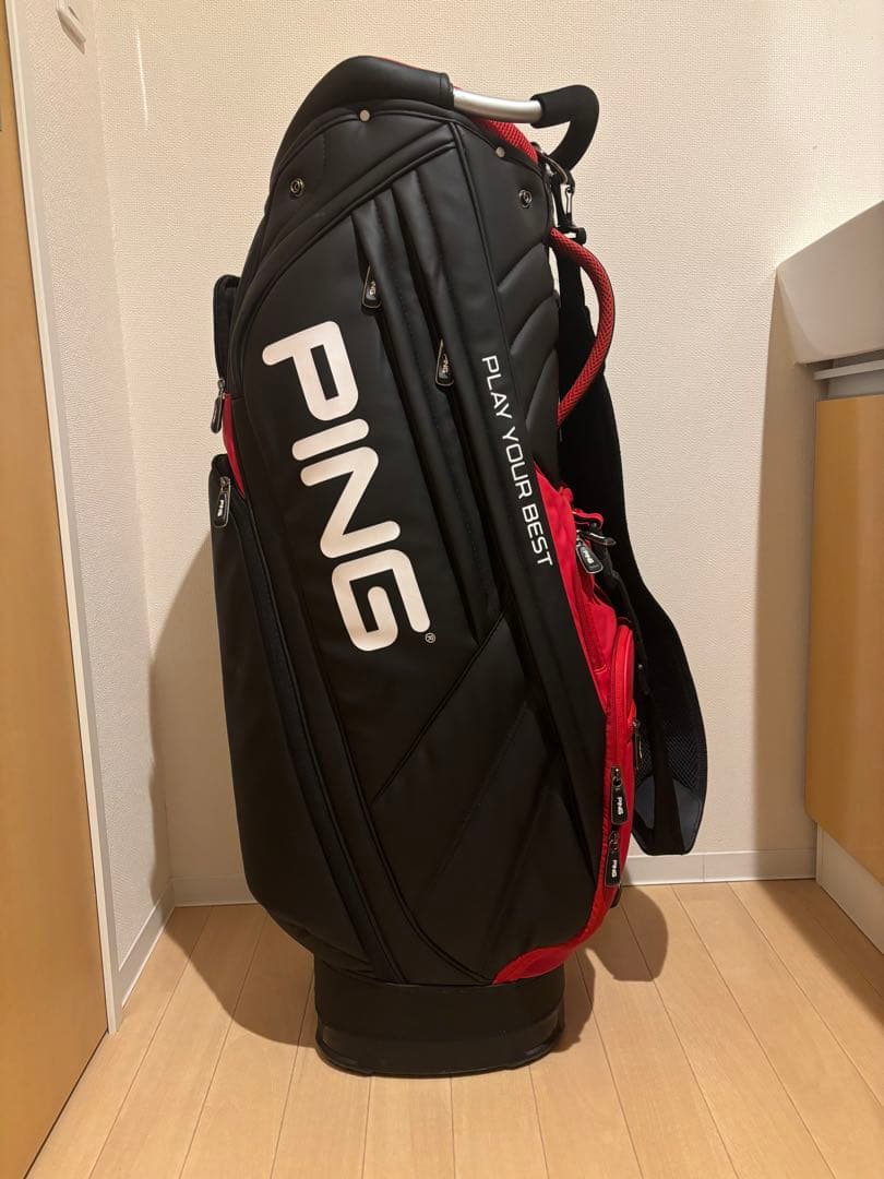 PING キャディバッグ 黒赤　カバー付き