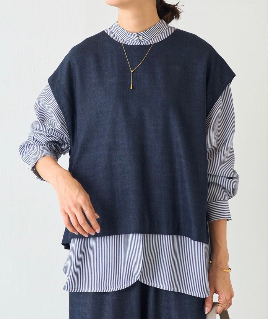 【美品】BEARDSLEY ショートベスト　インディゴブルー　デニム素材ジレ