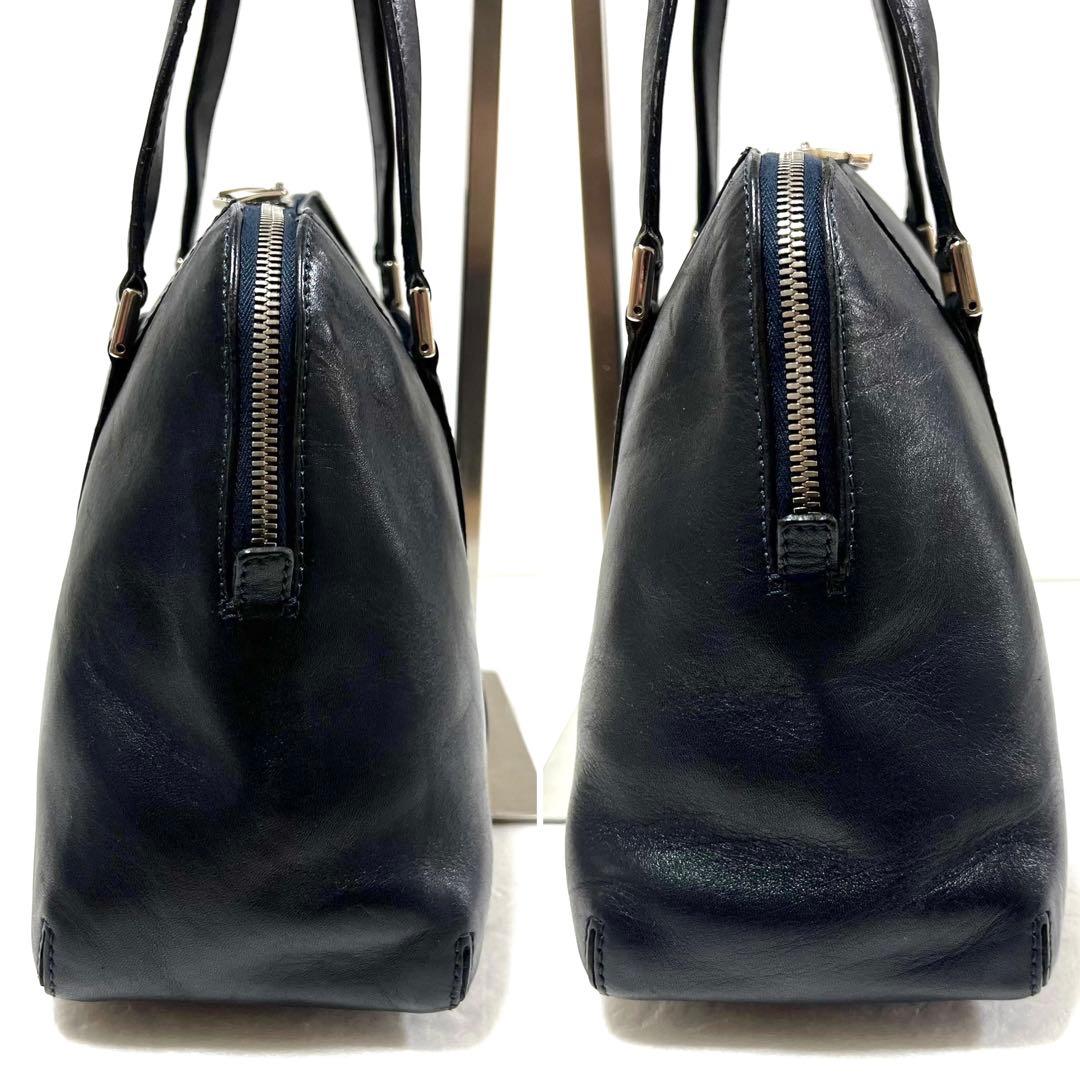 【良品】HIROFU ヒロフ ハンドバッグ ロゴ型押し ネイビー