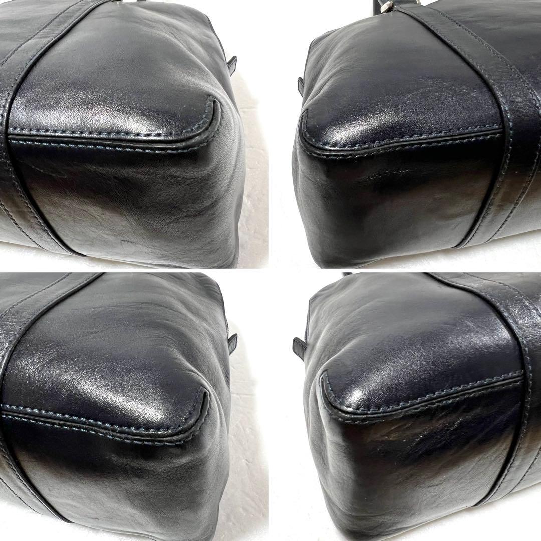 【良品】HIROFU ヒロフ ハンドバッグ ロゴ型押し ネイビー