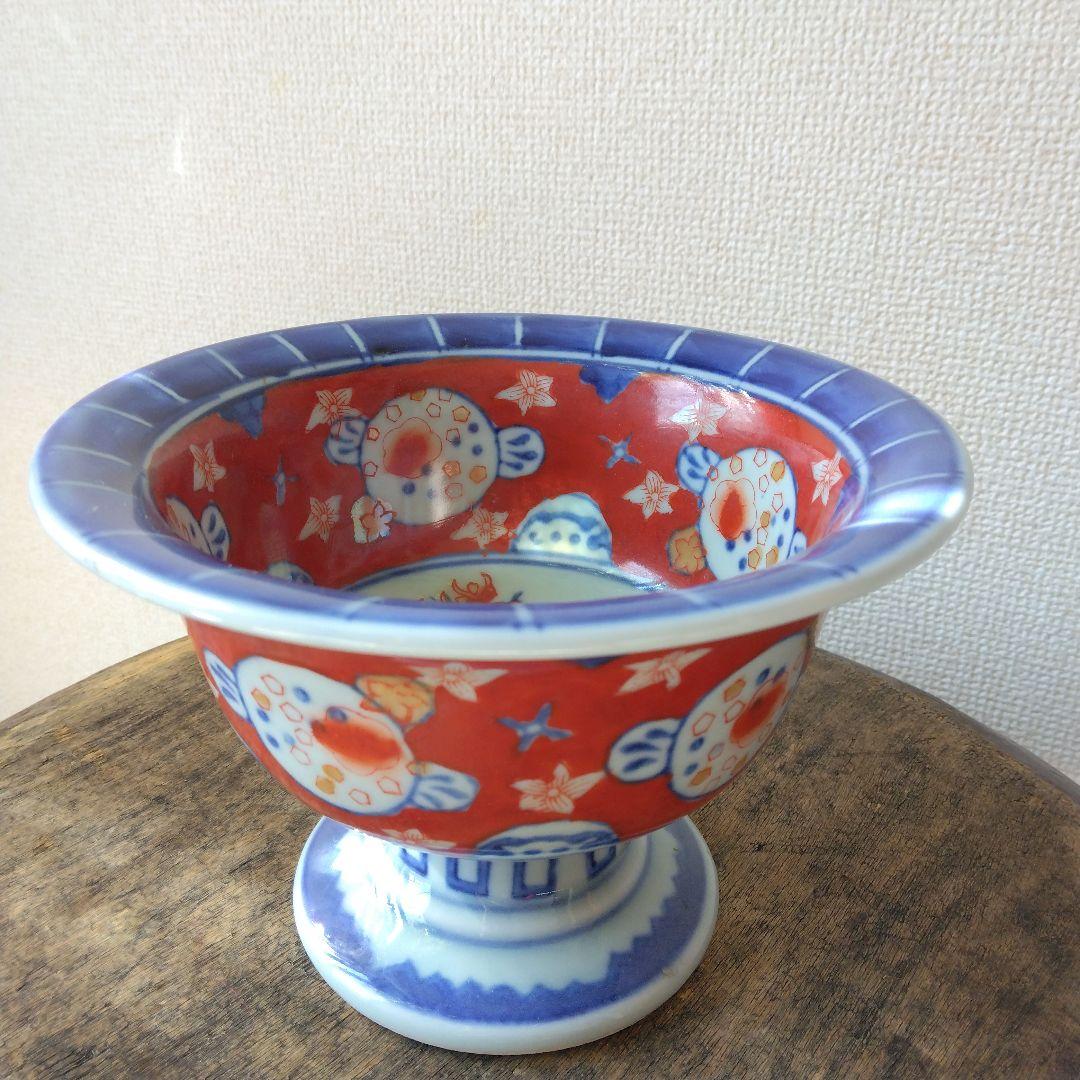 古伊万里 色絵 盃洗 色絵 高杯 花器 鉢 アンティーク 骨董品 飾り鉢
