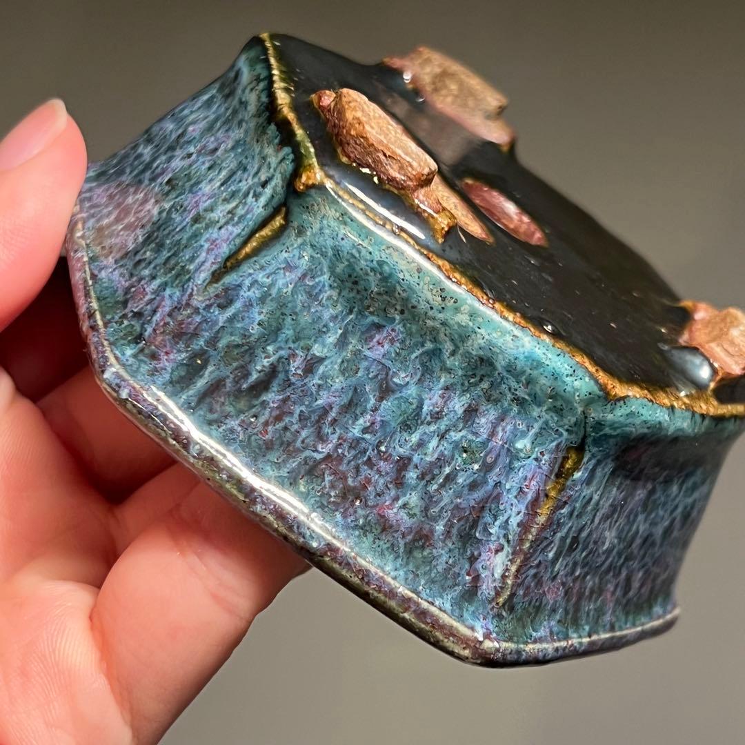 824.秋直 紫均釉六角 盆栽鉢 植木鉢 10.2*9.1*4cm