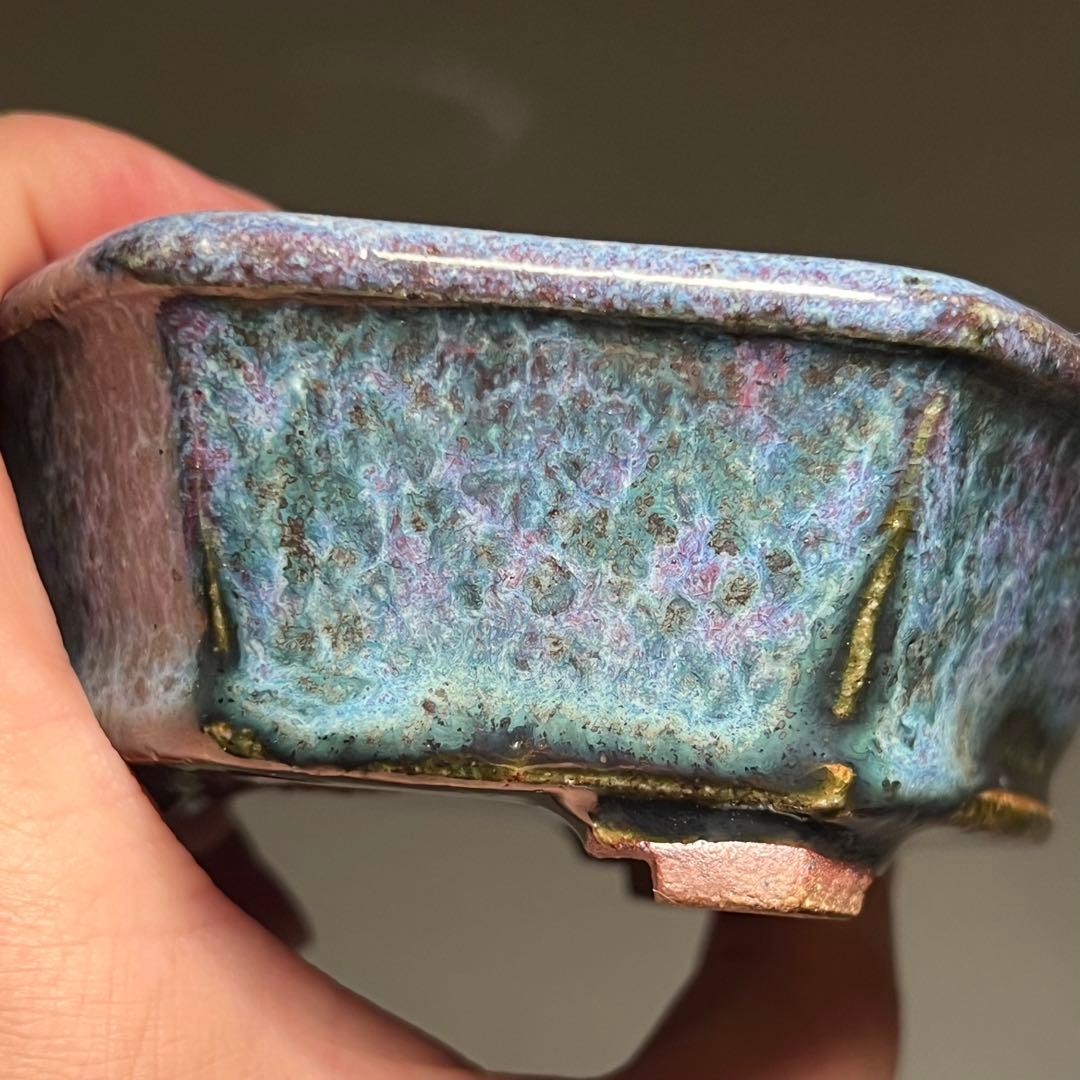 824.秋直 紫均釉六角 盆栽鉢 植木鉢 10.2*9.1*4cm