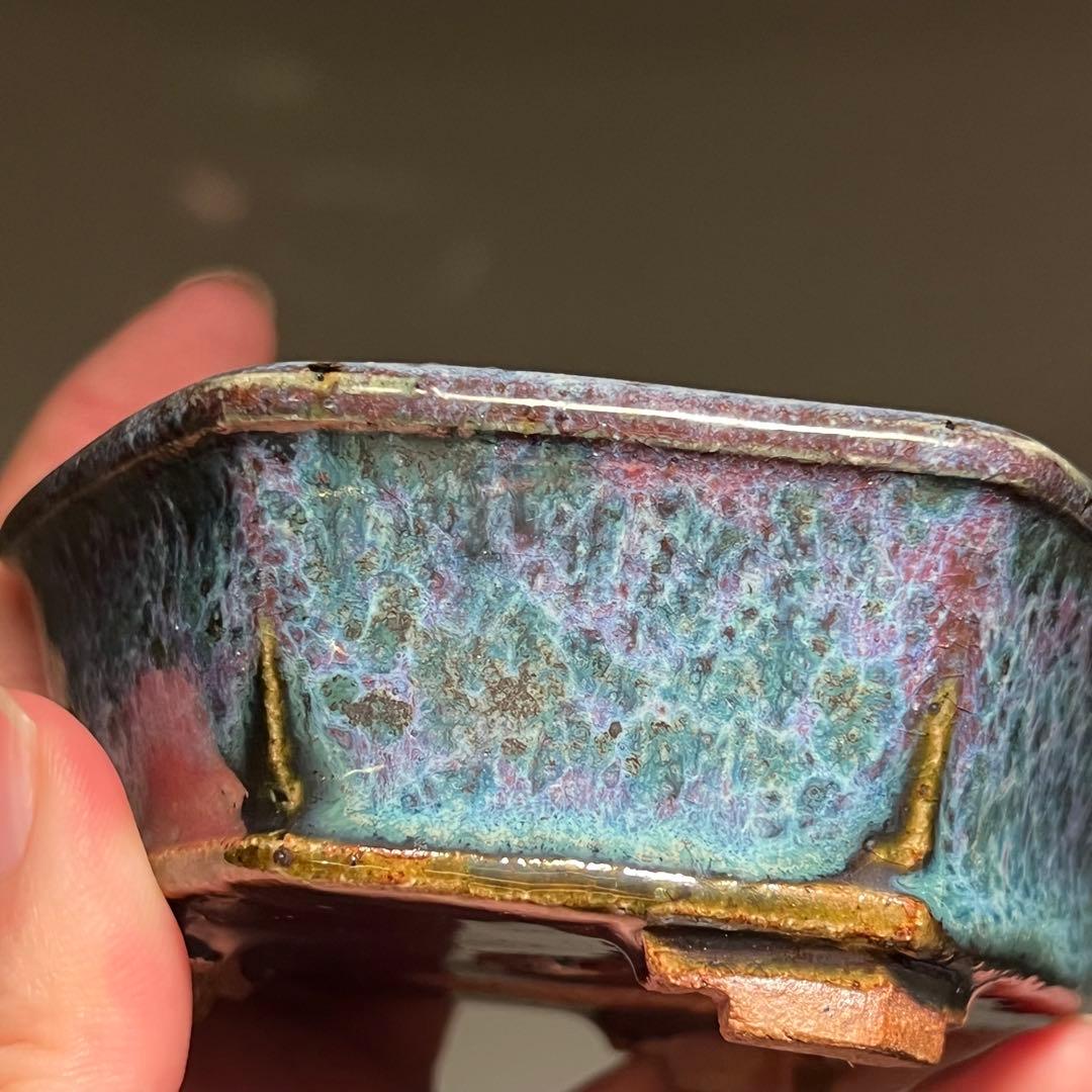 824.秋直 紫均釉六角 盆栽鉢 植木鉢 10.2*9.1*4cm