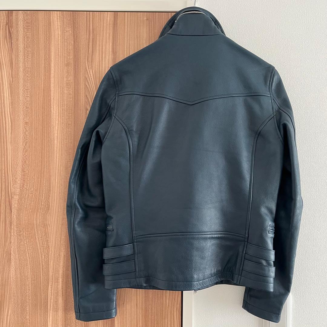 美品タグ有 NO ID. カウレザーライトニングWライダースJKT ネイビー 1