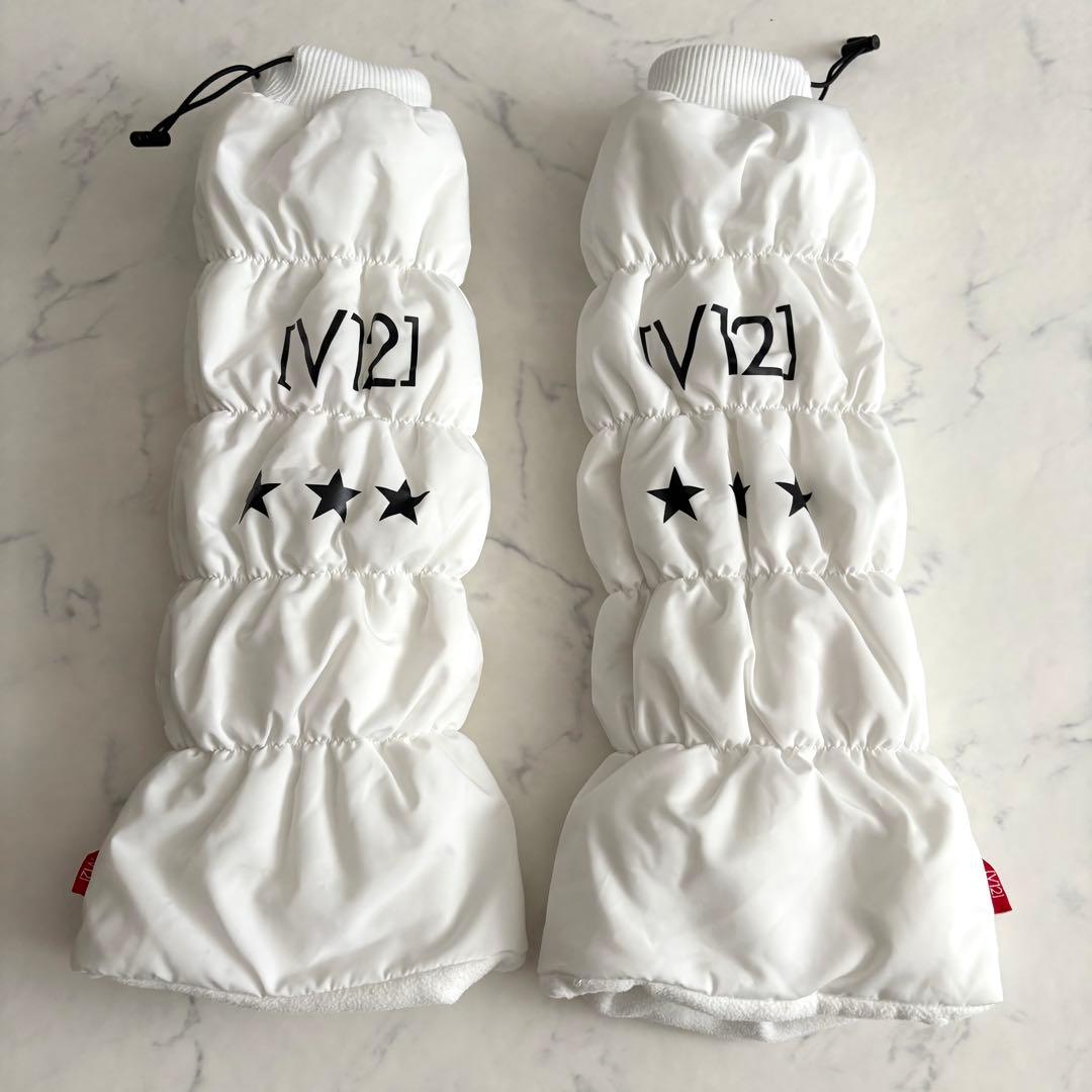 V12 ヴィトゥエルヴ レッグウォーマー 白 ゴルフ 防寒 中綿 ロゴ 星柄