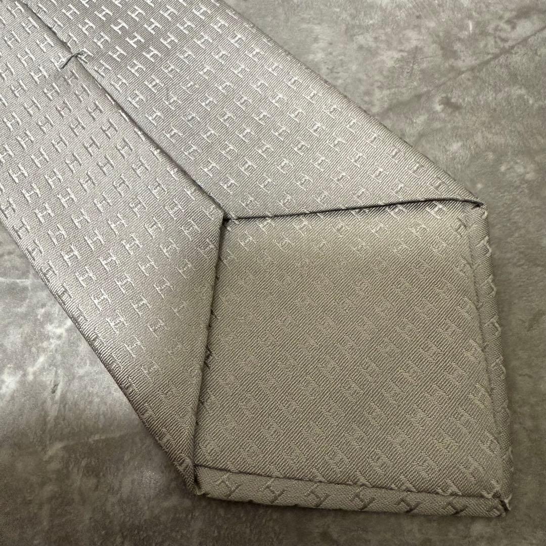 HERMES エルメス ネクタイ シルバー ファソネ H柄 定番 王道 結婚式