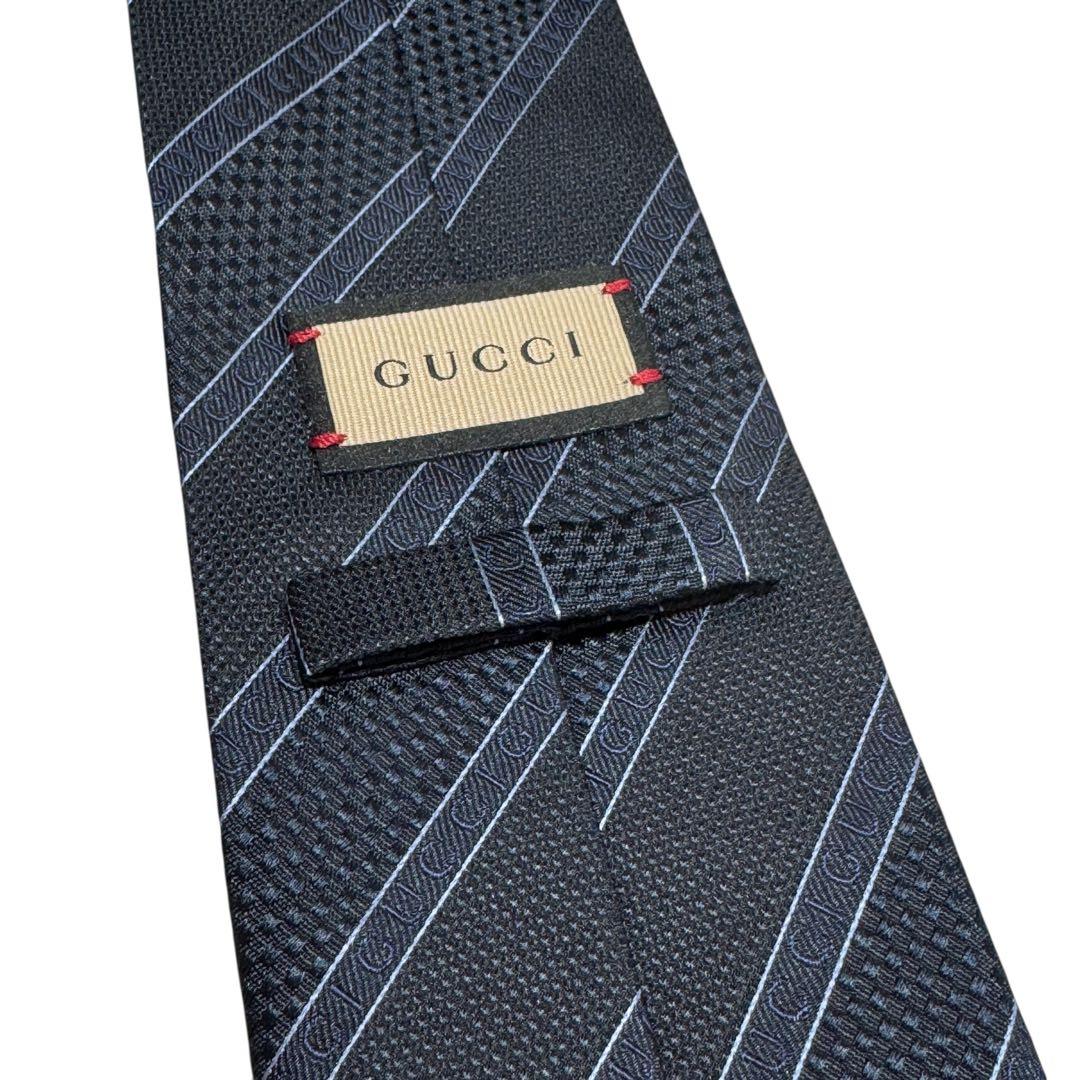 新品未使用 グッチ ネクタイ シルク ネイビー タグ付 袋付 GUCCIロゴ