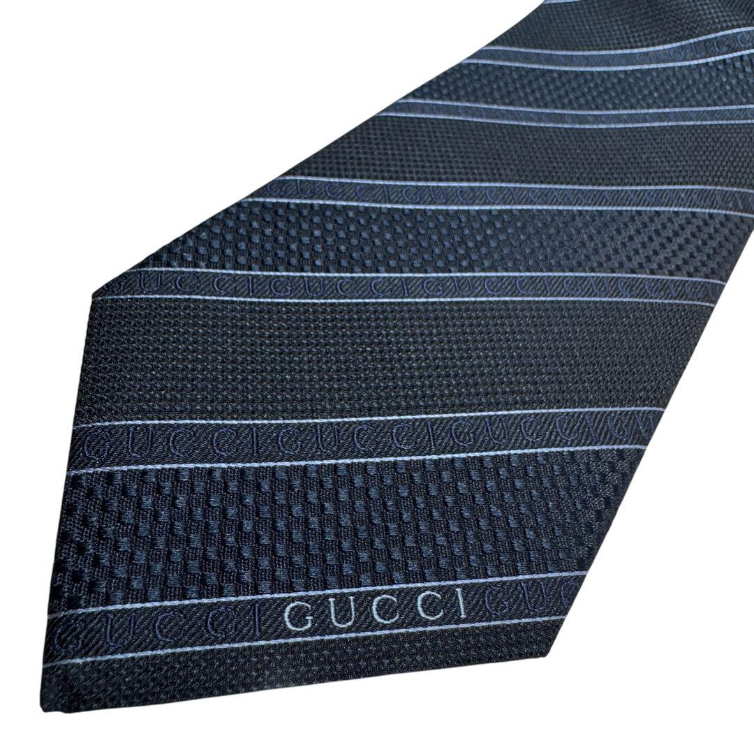 新品未使用 グッチ ネクタイ シルク ネイビー タグ付 袋付 GUCCIロゴ