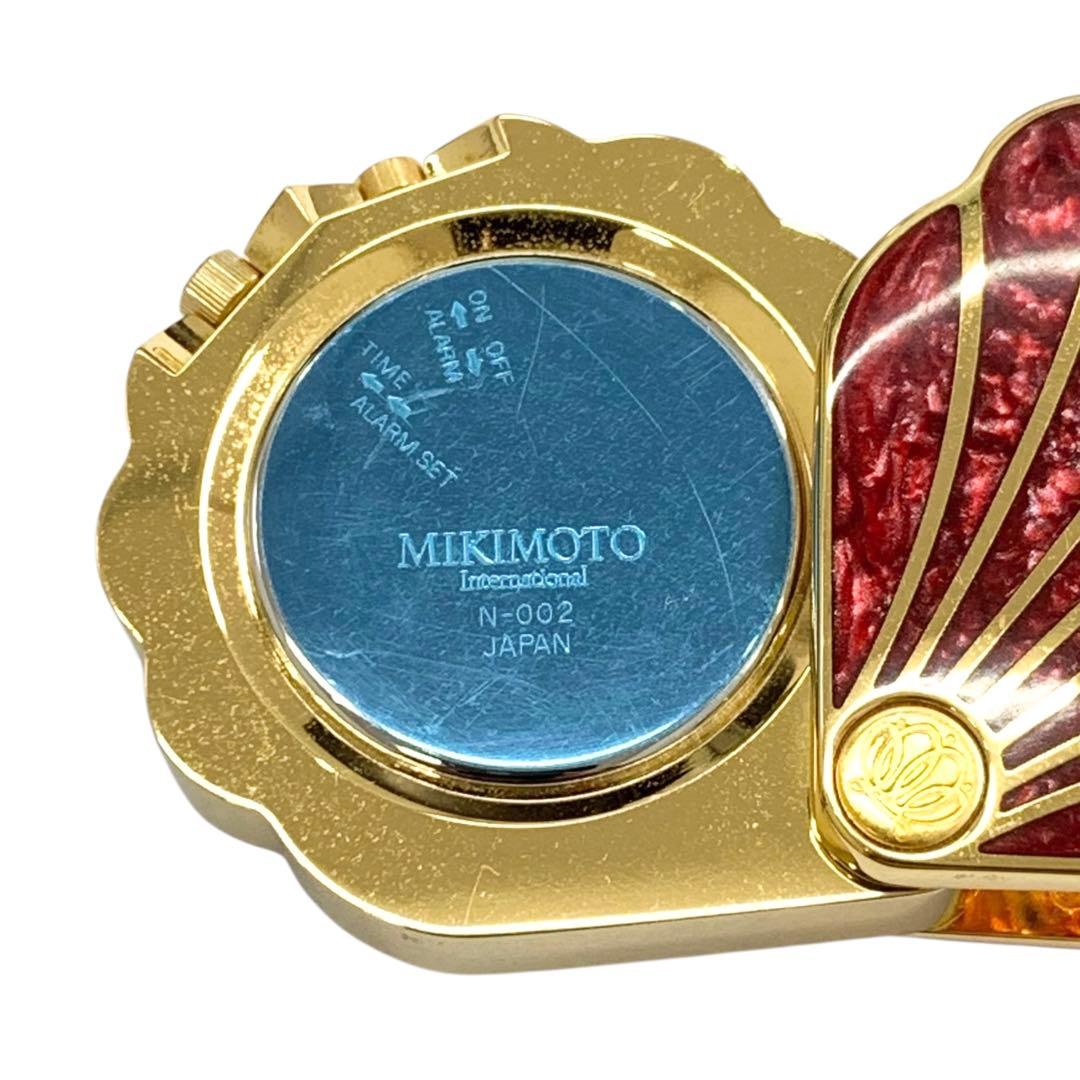 【動作未確認】MIKIMOTO ミキモト パール付 シェル型 置時計 赤系