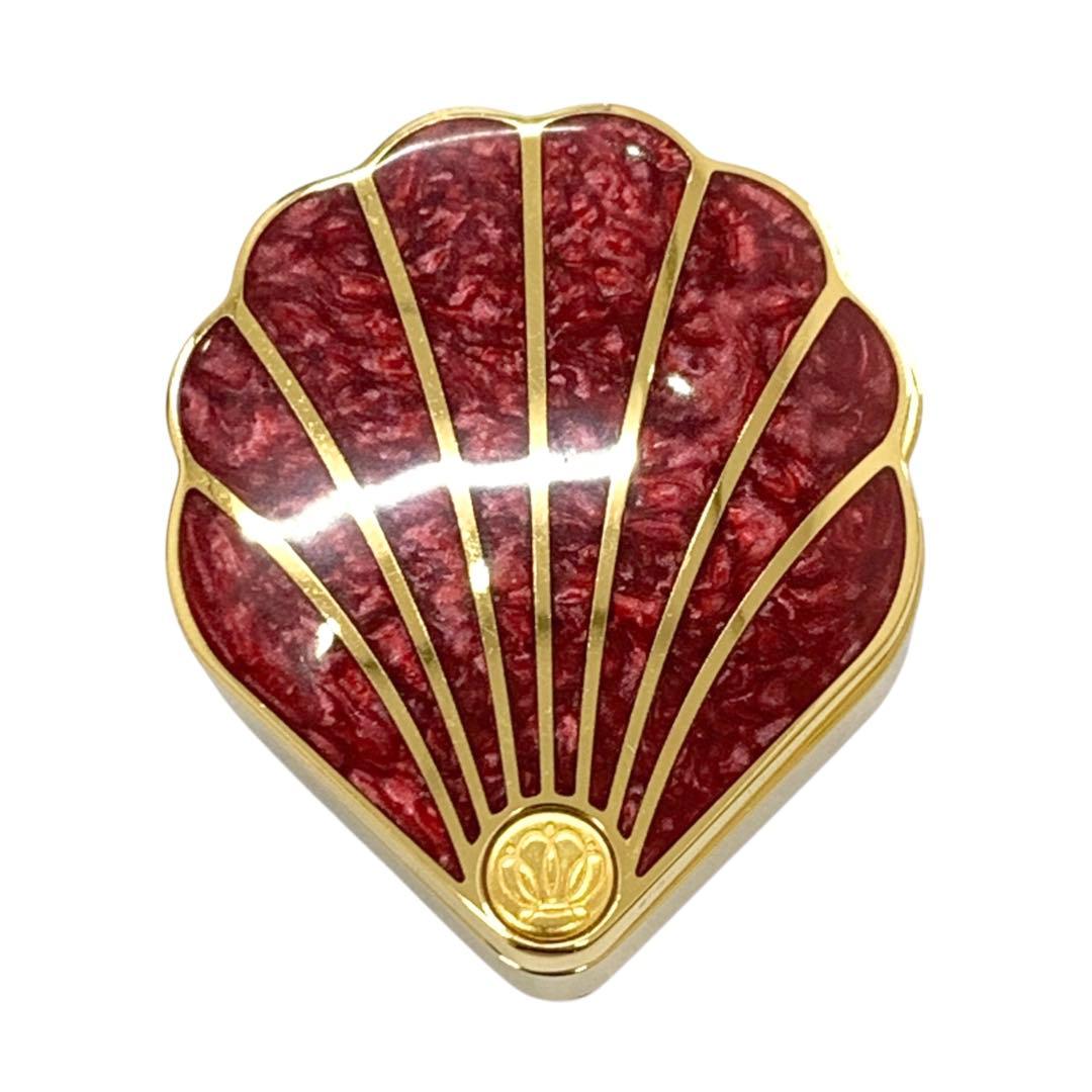 【動作未確認】MIKIMOTO ミキモト パール付 シェル型 置時計 赤系