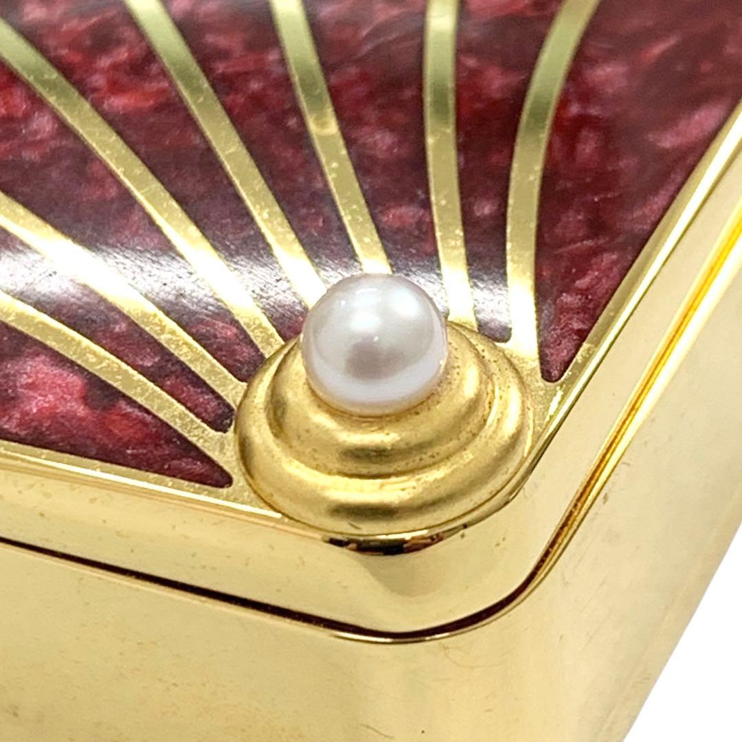 【動作未確認】MIKIMOTO ミキモト パール付 シェル型 置時計 赤系