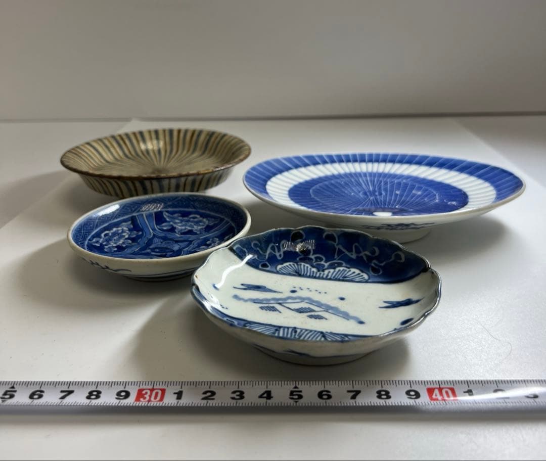 古伊万里　染付皿4枚　幅約9.5~16.5㎝　東Y8-0216④