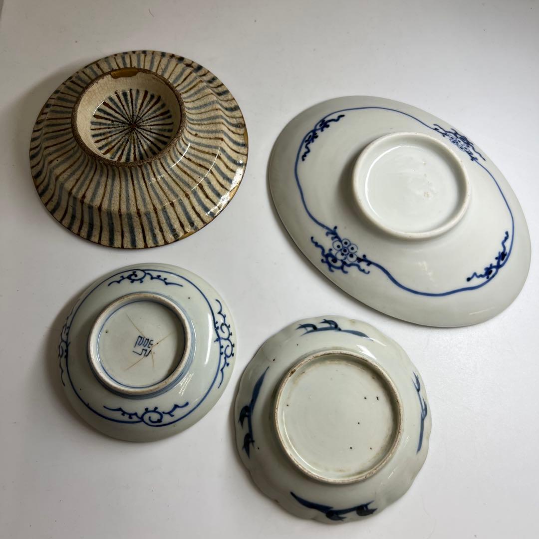 古伊万里　染付皿4枚　幅約9.5~16.5㎝　東Y8-0216④
