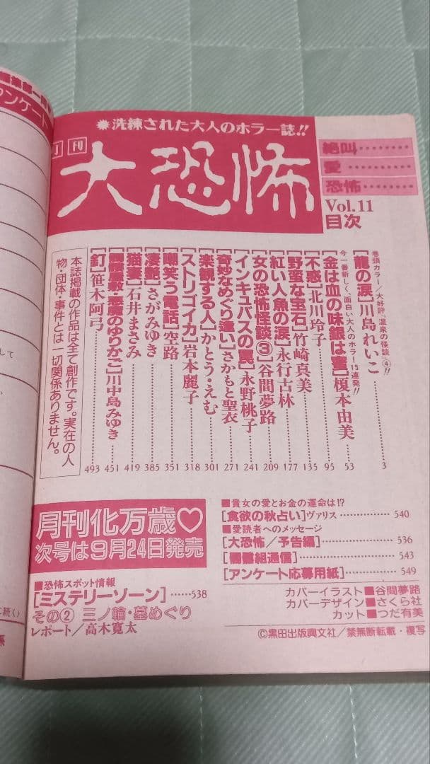 古いレディコミ 月刊 大恐怖 1997年10月号 ホラーM 石井まさみ