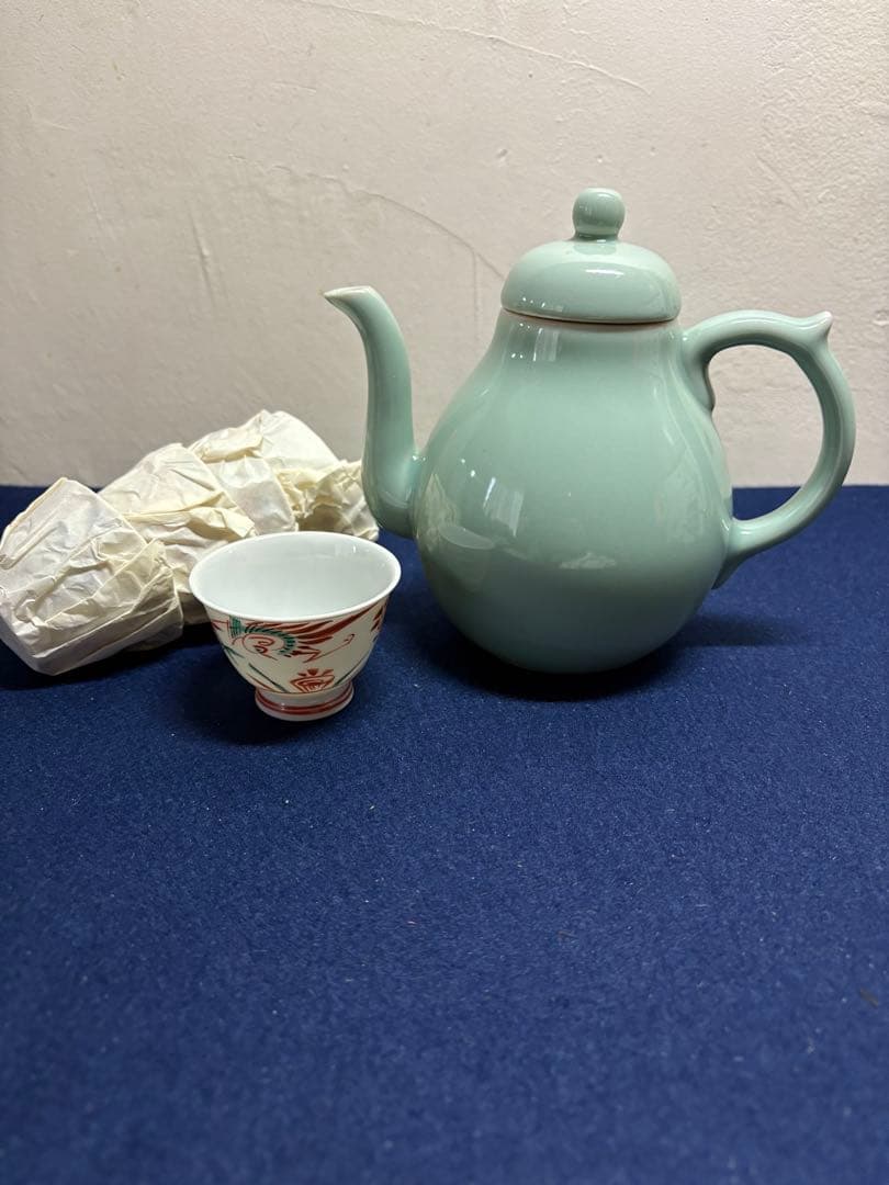 京焼　平安春峰　赤絵煎茶茶盌5点・宝泉水注セット