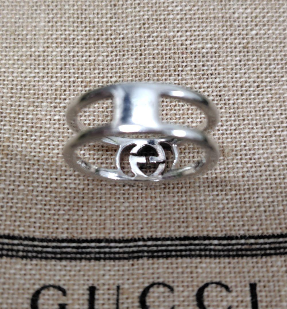 GUCCI インターロッキングGGダブルリング 7号 シルバー