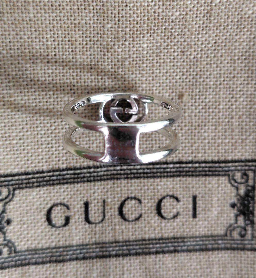 GUCCI インターロッキングGGダブルリング 7号 シルバー