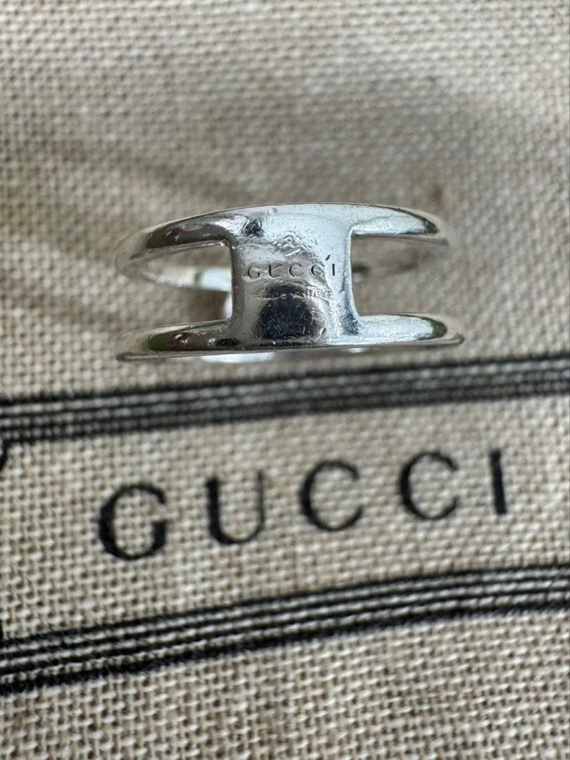GUCCI インターロッキングGGダブルリング 7号 シルバー