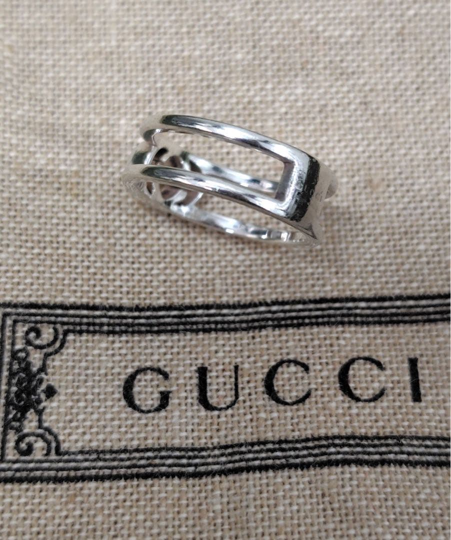GUCCI インターロッキングGGダブルリング 7号 シルバー