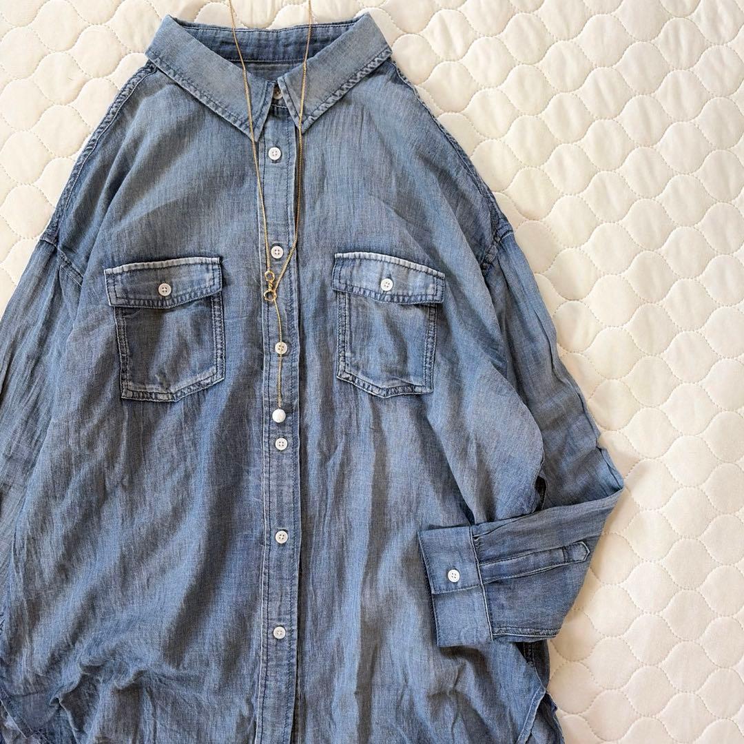 【美品】BEARDSLEY 《FRIPIER》シフォンデニムシャツ　ブルー