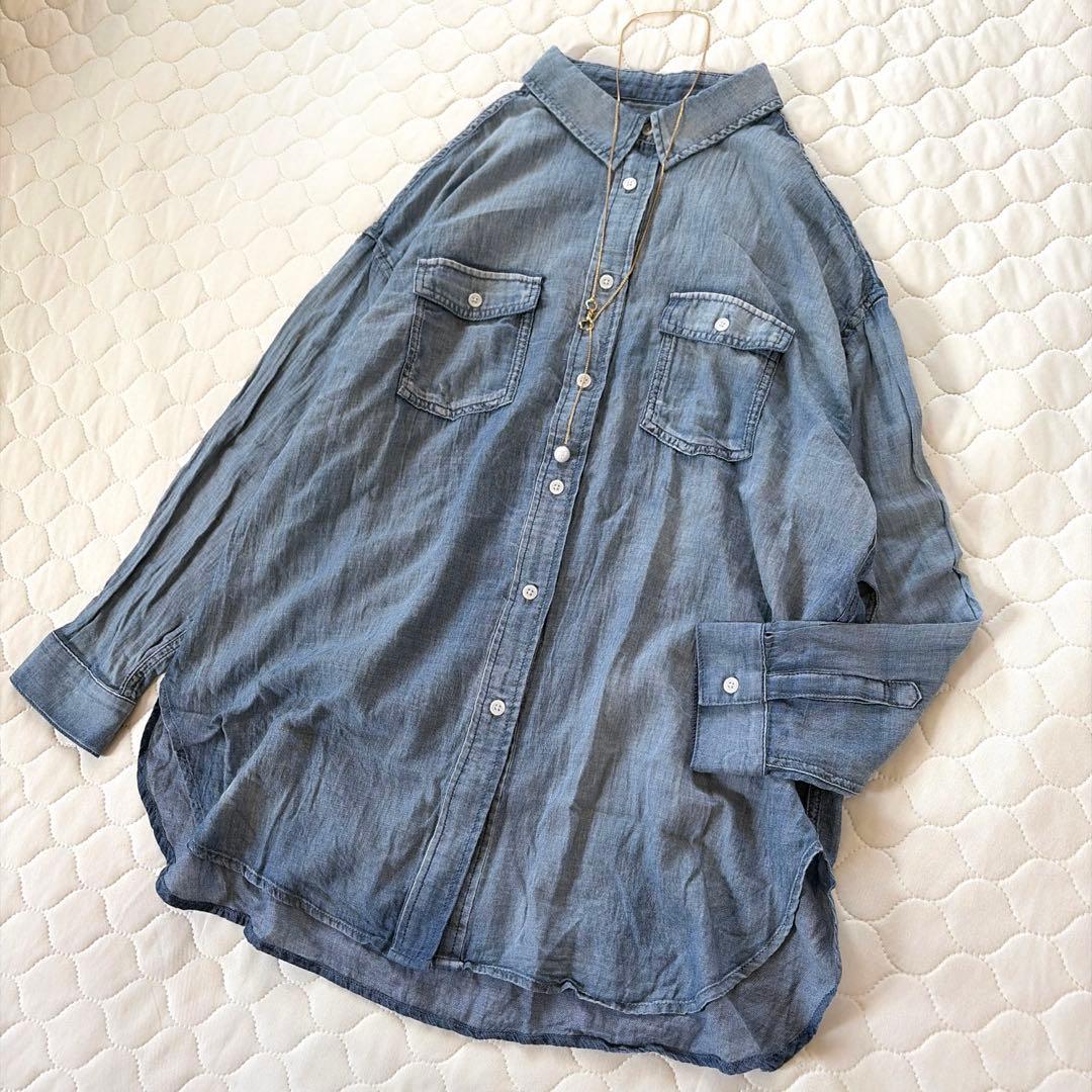 【美品】BEARDSLEY 《FRIPIER》シフォンデニムシャツ　ブルー