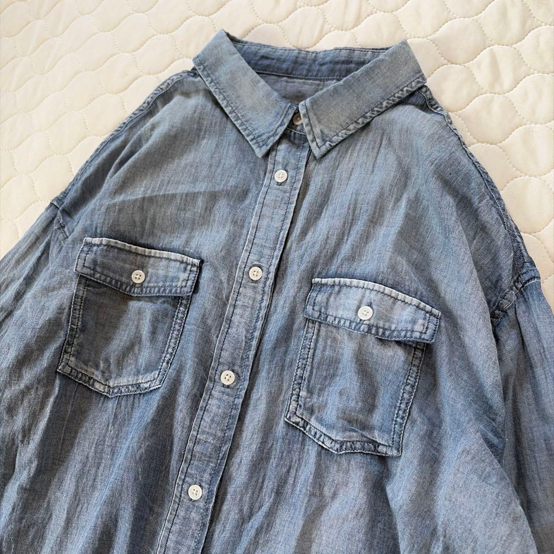 【美品】BEARDSLEY 《FRIPIER》シフォンデニムシャツ　ブルー