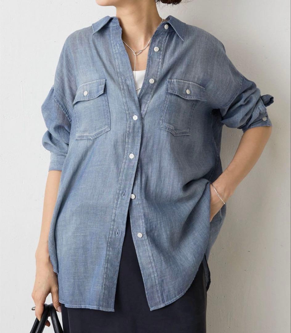 【美品】BEARDSLEY 《FRIPIER》シフォンデニムシャツ　ブルー