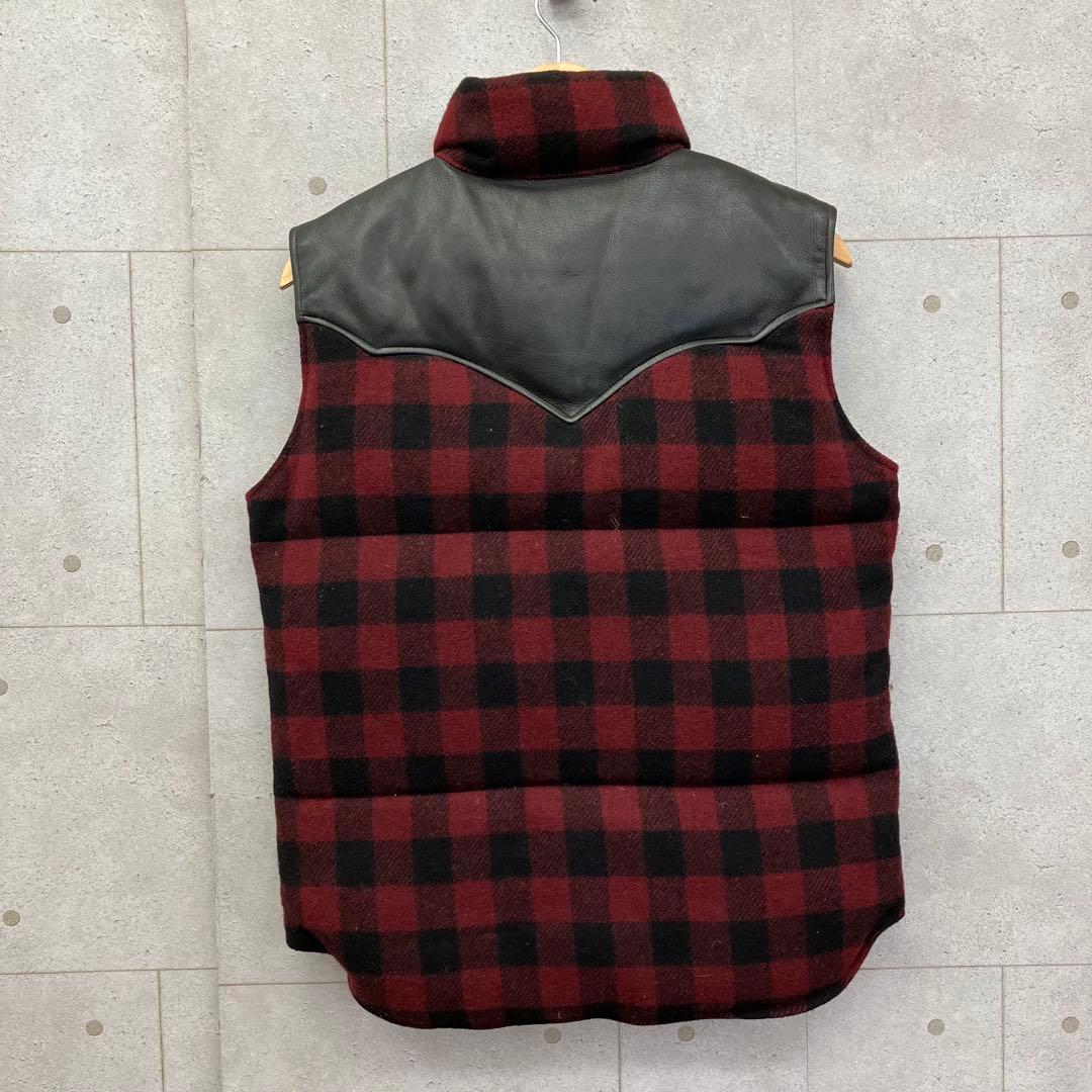 STEVENSON OVERALL ダウンベスト レザー切替 チェック 赤 黒