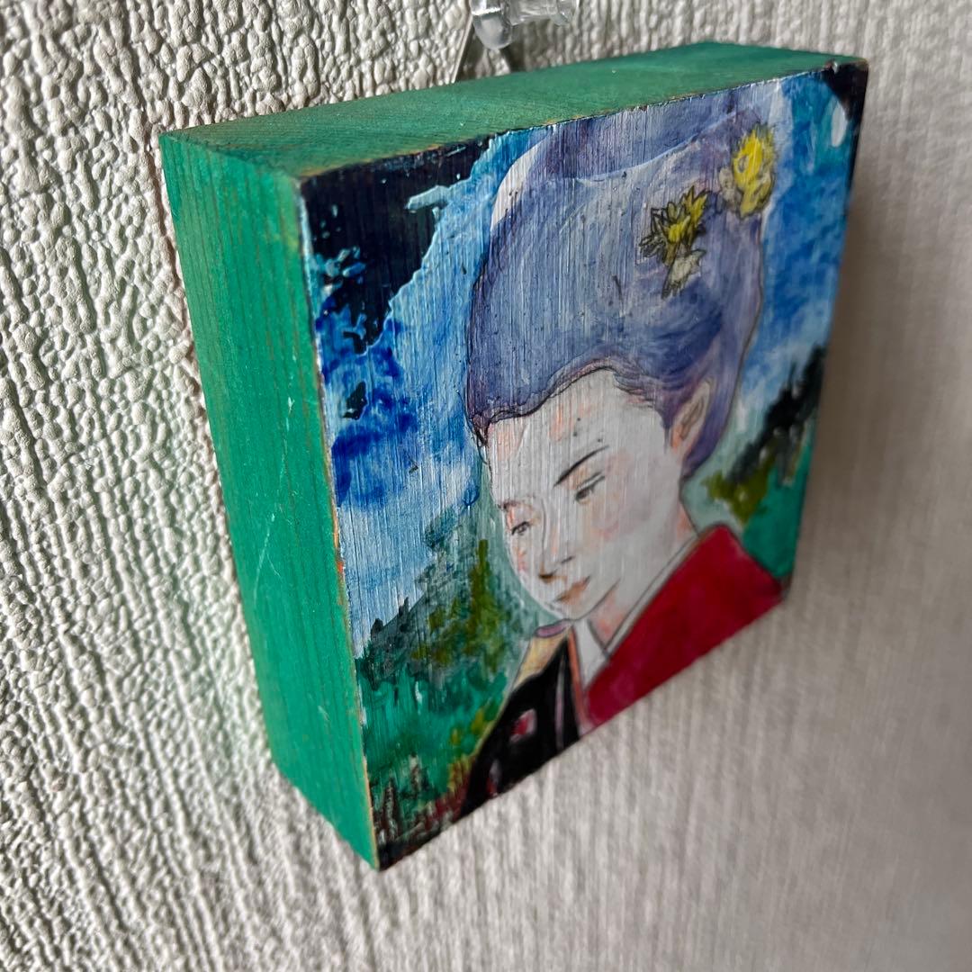 日本画風 木製アクリル絵画　　壁掛けOK
