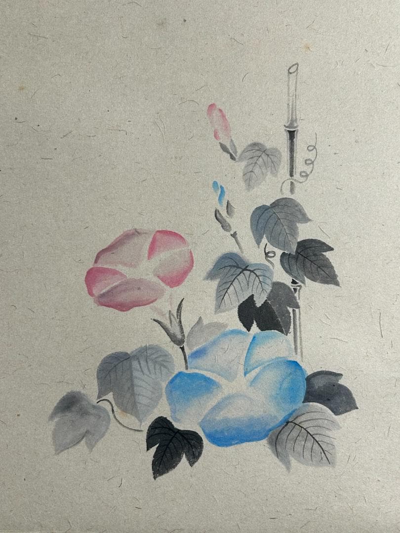 大徳寺派 長楽寺 小室大心 朝顔 画賛 夏涼三面風 肉筆 茶掛 共箱 横物