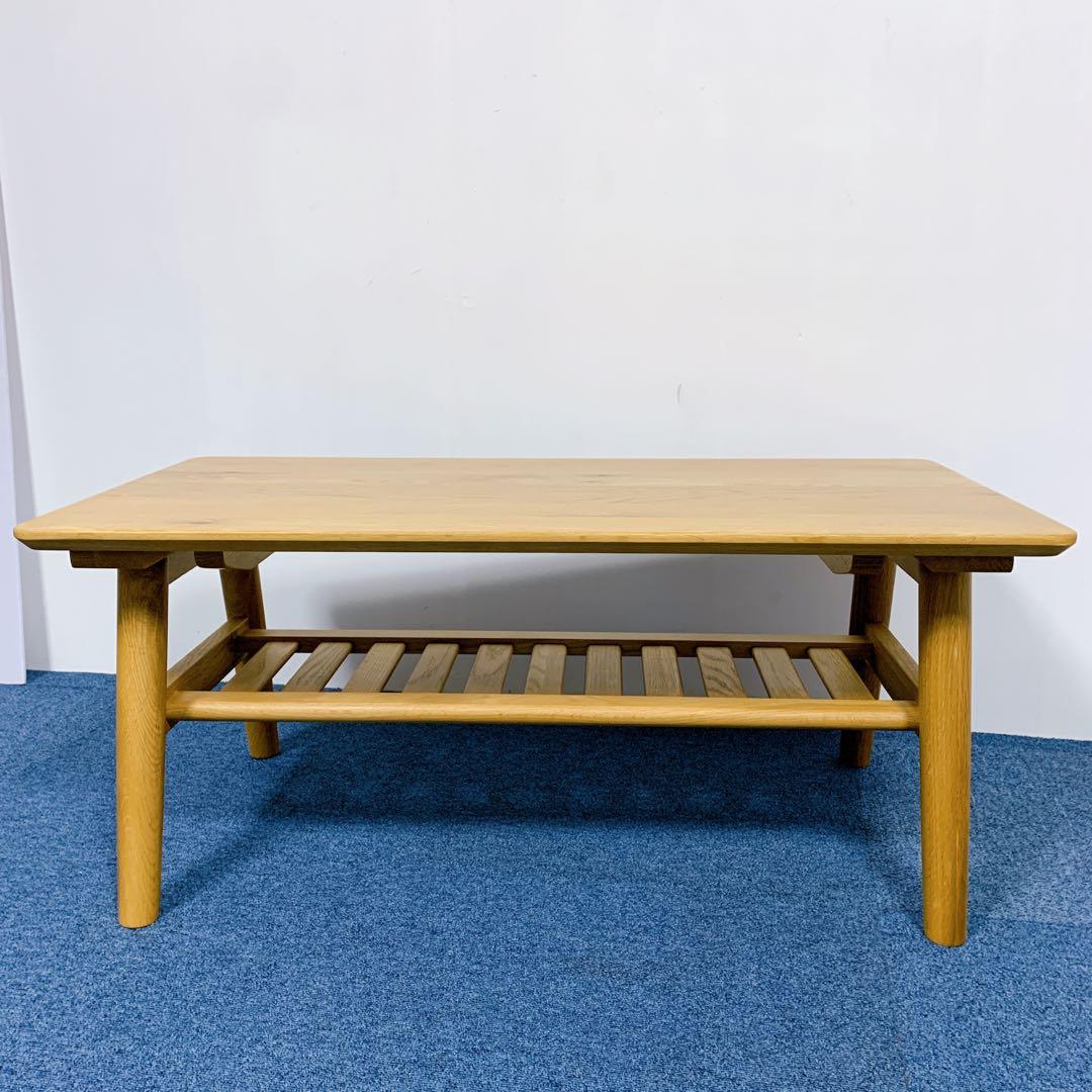 【美品】無垢材　センターテーブル　コーヒーテーブル　90cm ナラ材　オーク材