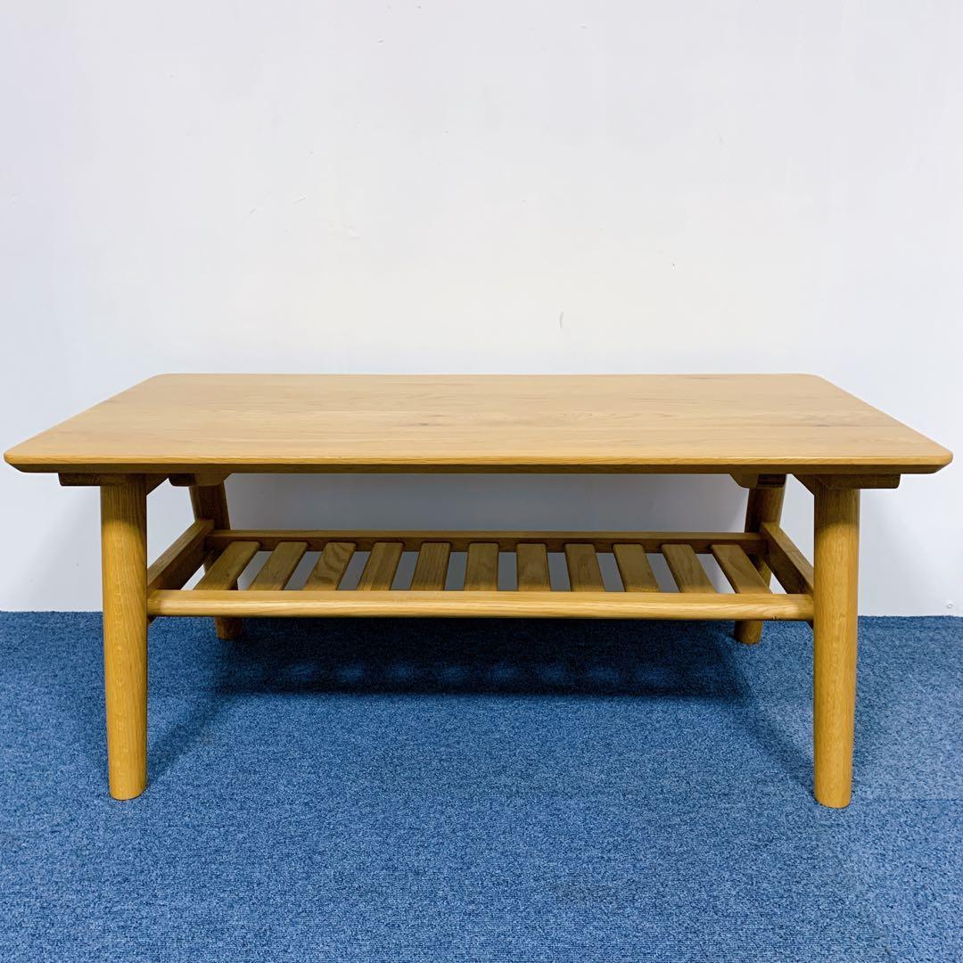 【美品】無垢材　センターテーブル　コーヒーテーブル　90cm ナラ材　オーク材