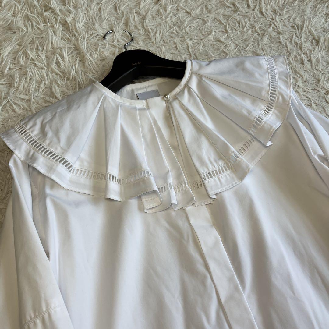 美品 メゾンエシェル ハシゴレースビッグカラーシャツ