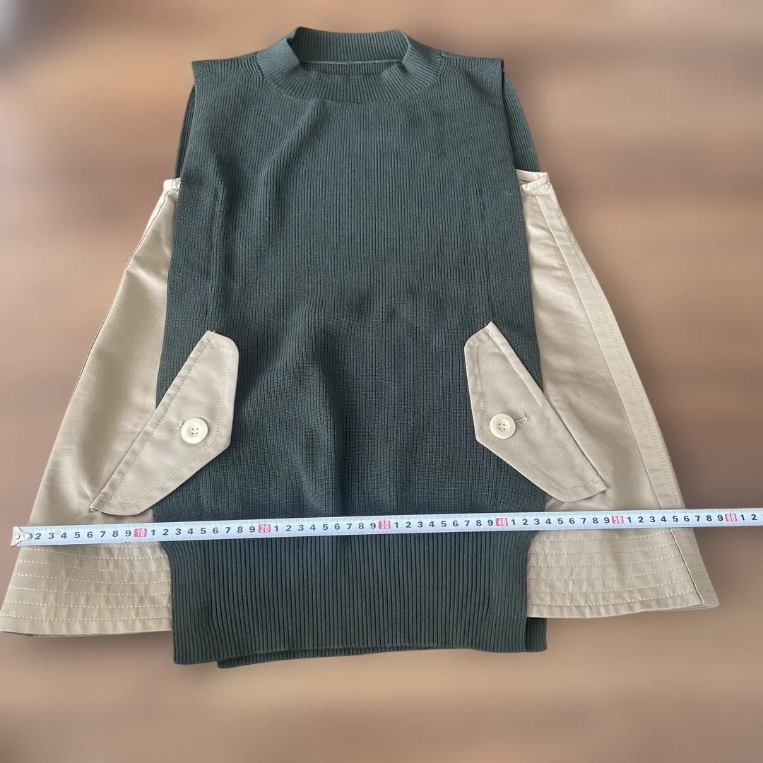 sacai ダークグリーン ニットベスト ボタン付き