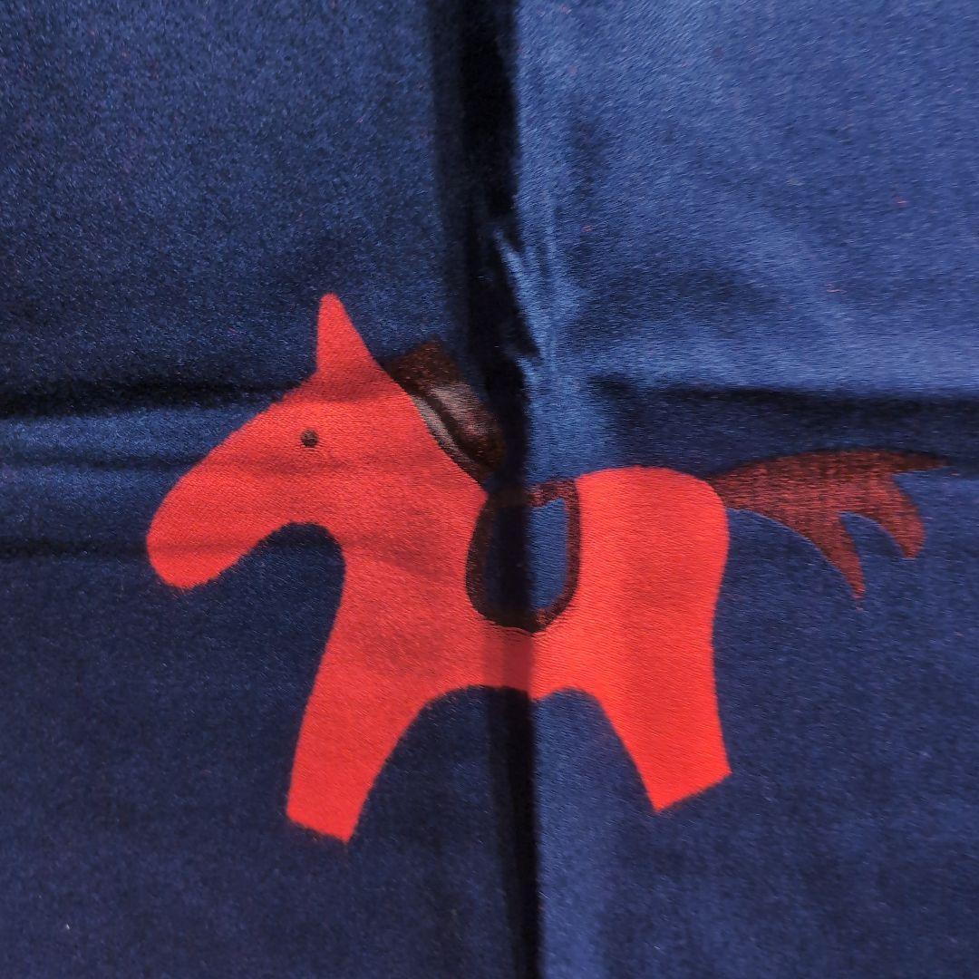 【未使用】HERMES エルメス ウール スカーフ ショール 馬 ホース 紺 赤