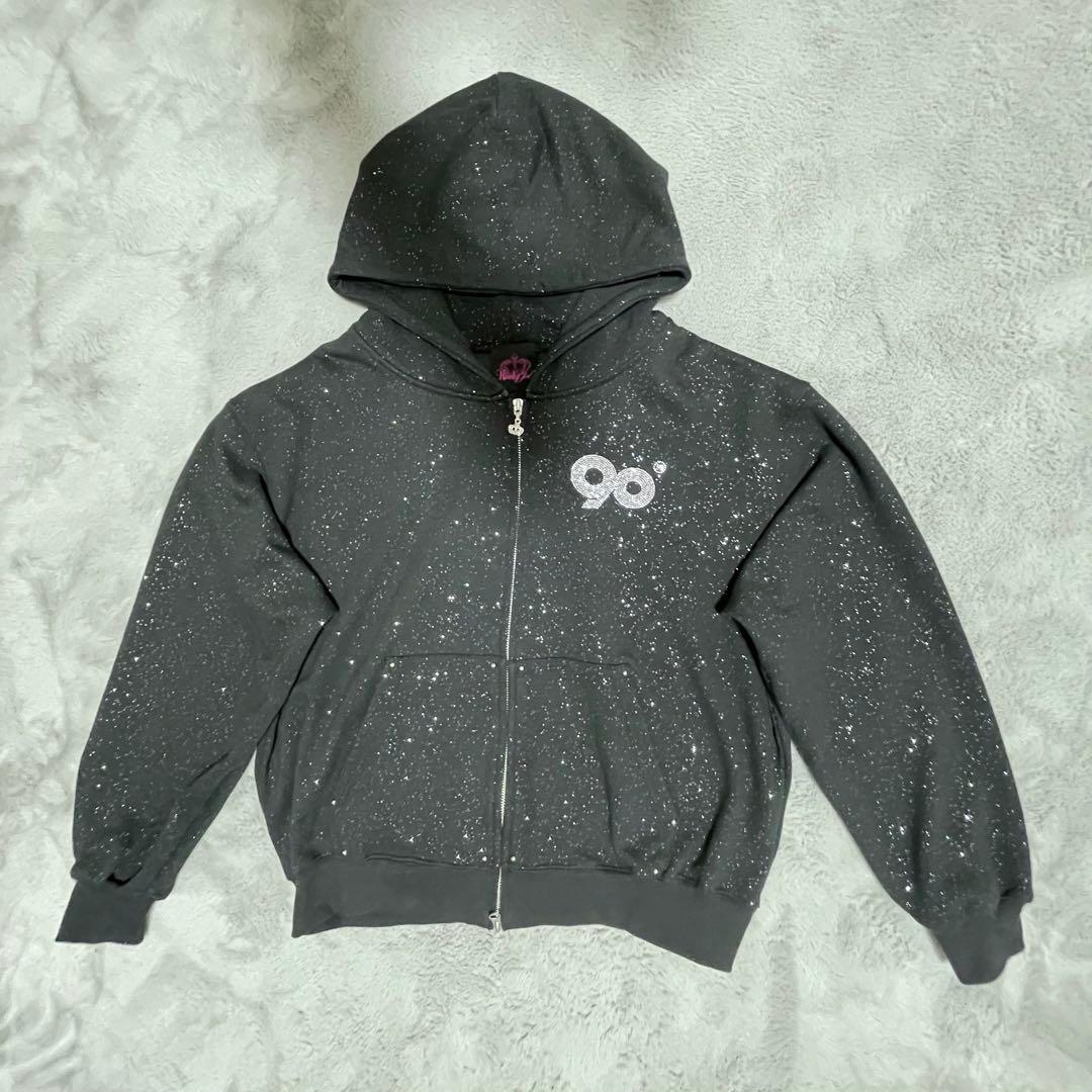 トップス 9090 Logo Glitter Zip Hoodie