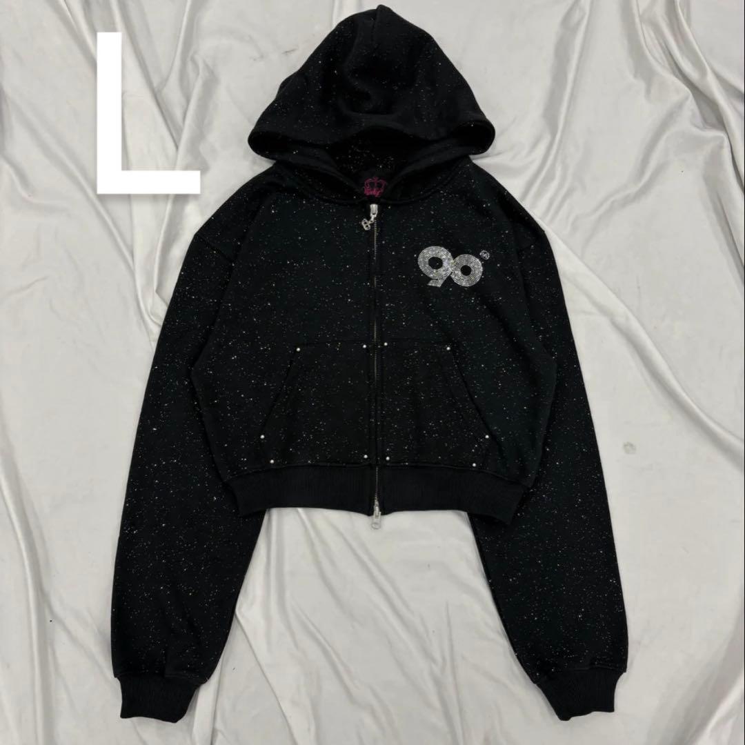 トップス 9090 Logo Glitter Zip Hoodie