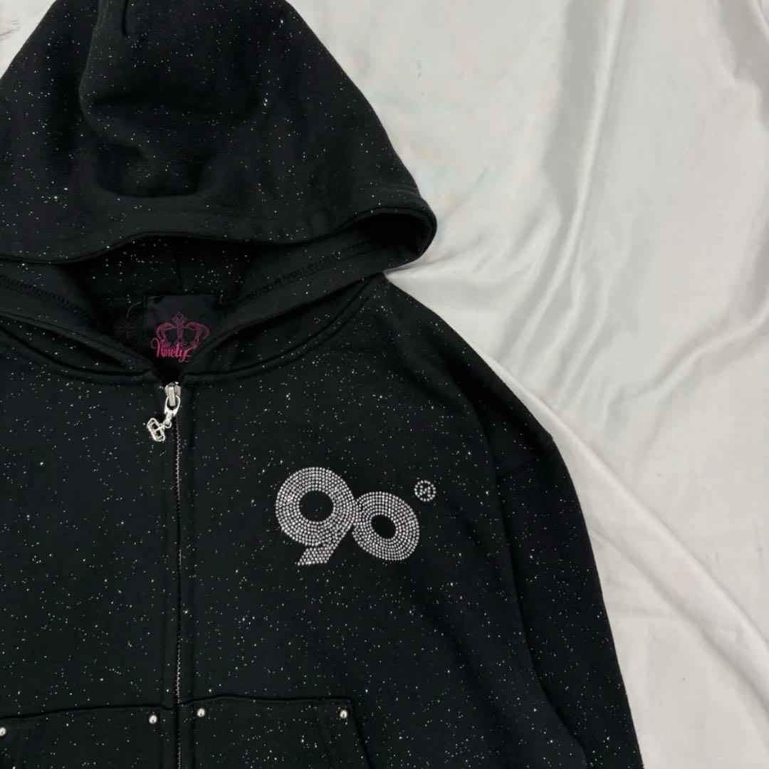 トップス 9090 Logo Glitter Zip Hoodie