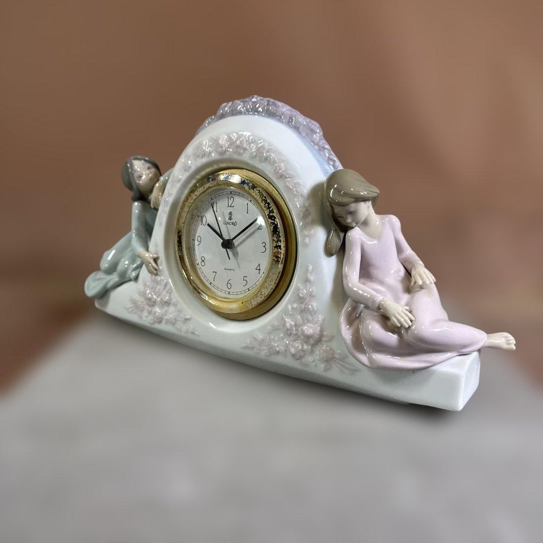 も*ん様 リアドロ　陶器製姉妹　フィギュア置時計　レトロ