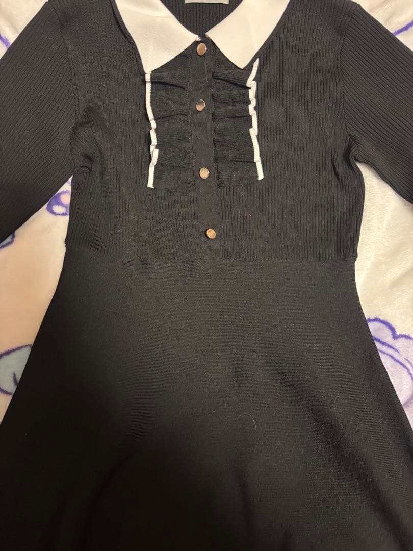 JILLSTUART フリルポロニットワンピース　ブラック