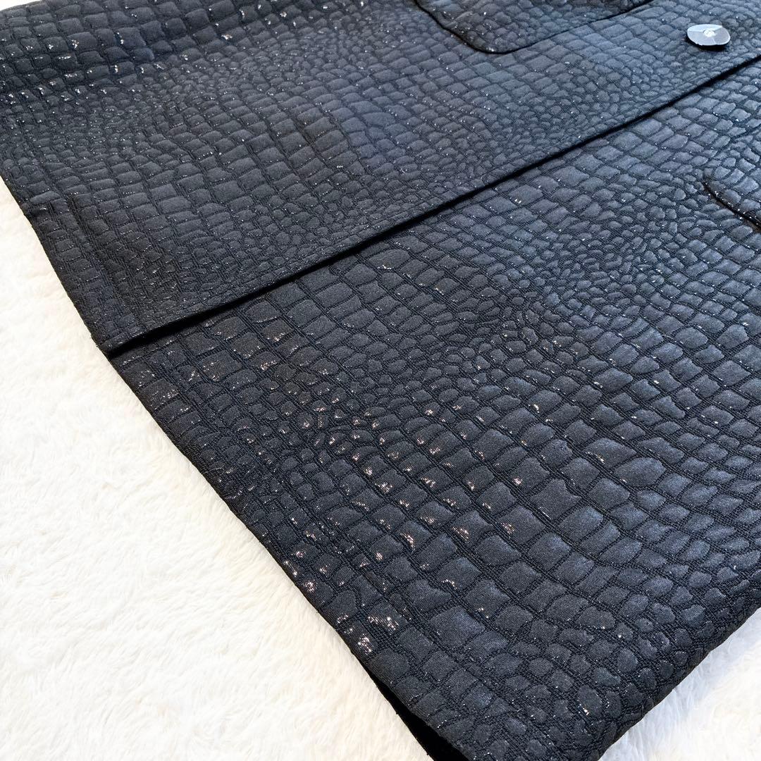 美品 伊太利屋 ロングジレ 黒 ロングベスト クロコダイル M ブラック 9号