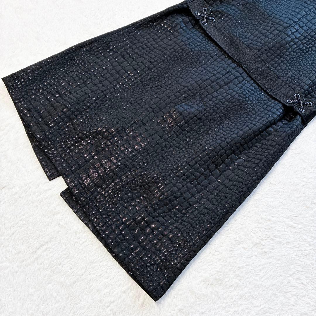 美品 伊太利屋 ロングジレ 黒 ロングベスト クロコダイル M ブラック 9号