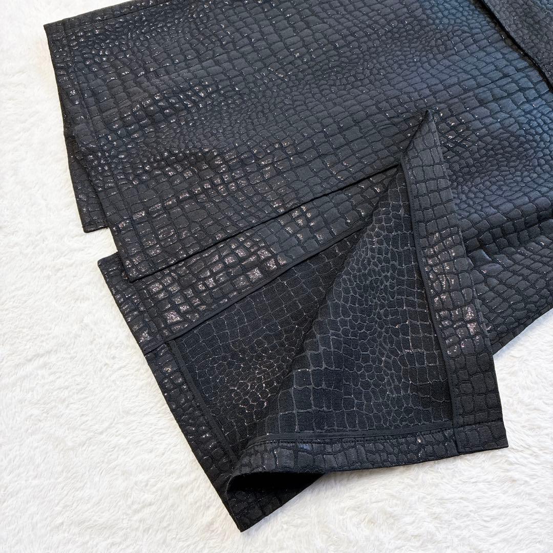 美品 伊太利屋 ロングジレ 黒 ロングベスト クロコダイル M ブラック 9号