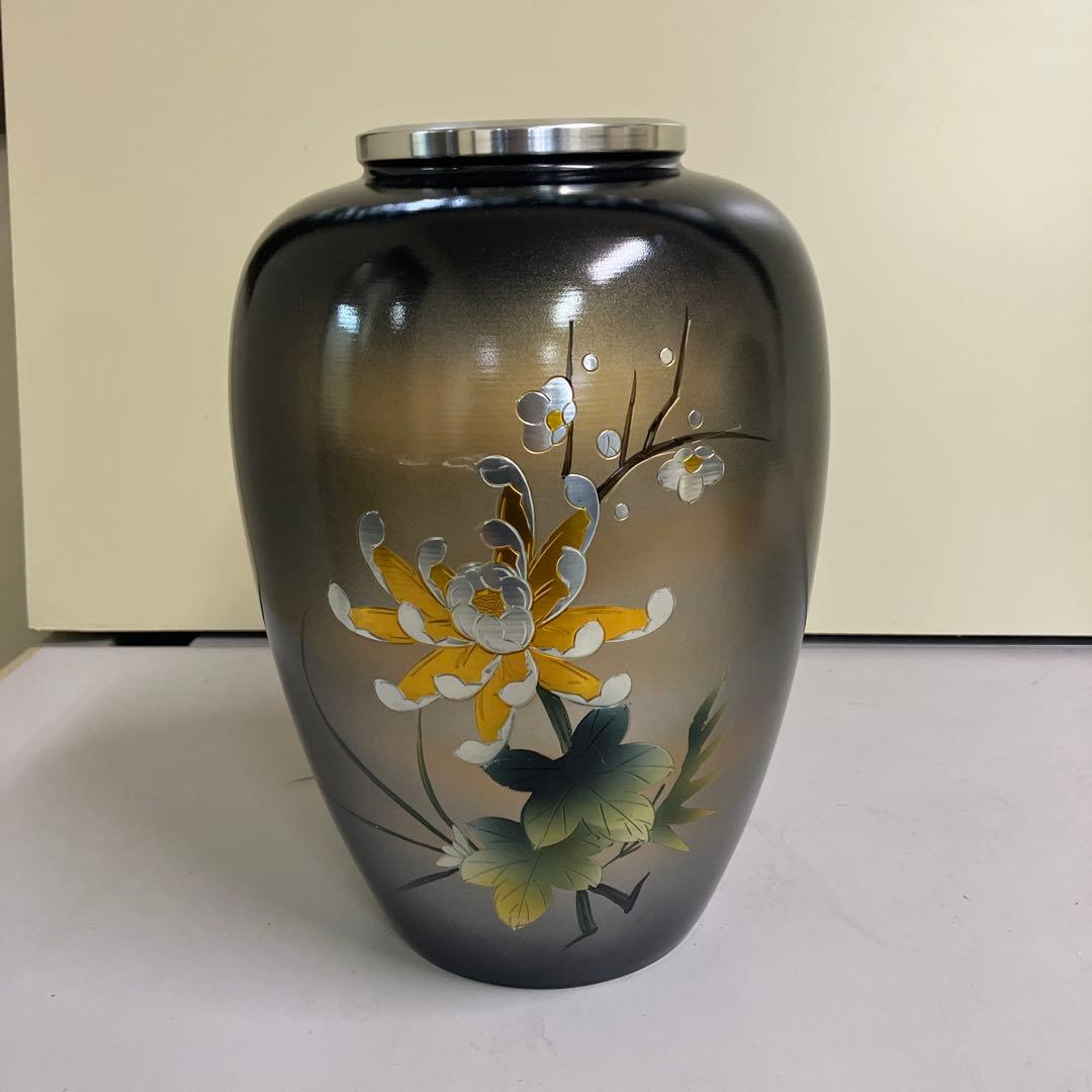 D壁 アルミ製 昭和レトロ 広口 骨董品 花瓶 花器 2つセット 外箱付き