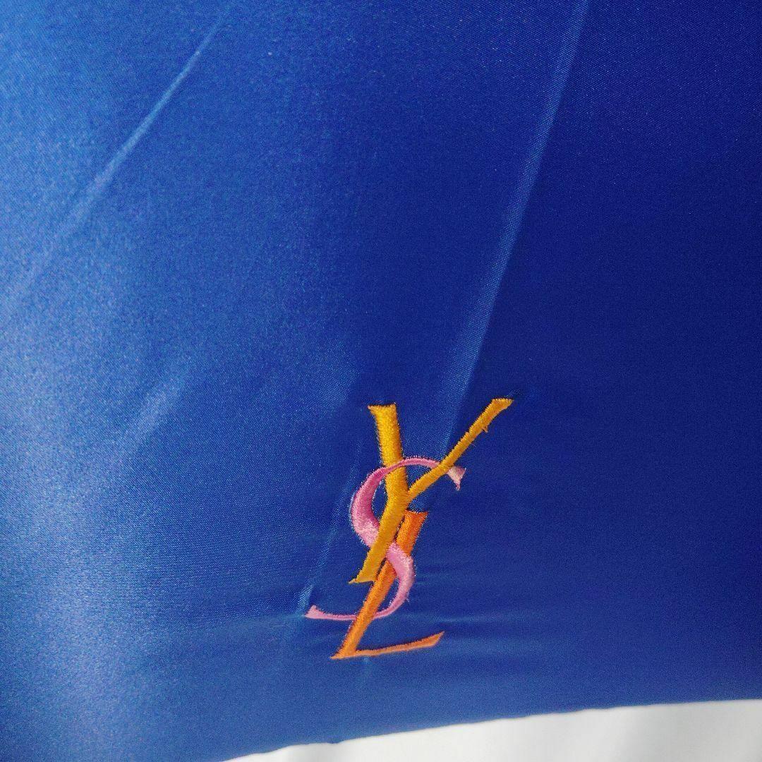 Yves Saint Laurent　イヴサンローラン　雨傘　刺繍ロゴ　青　長傘