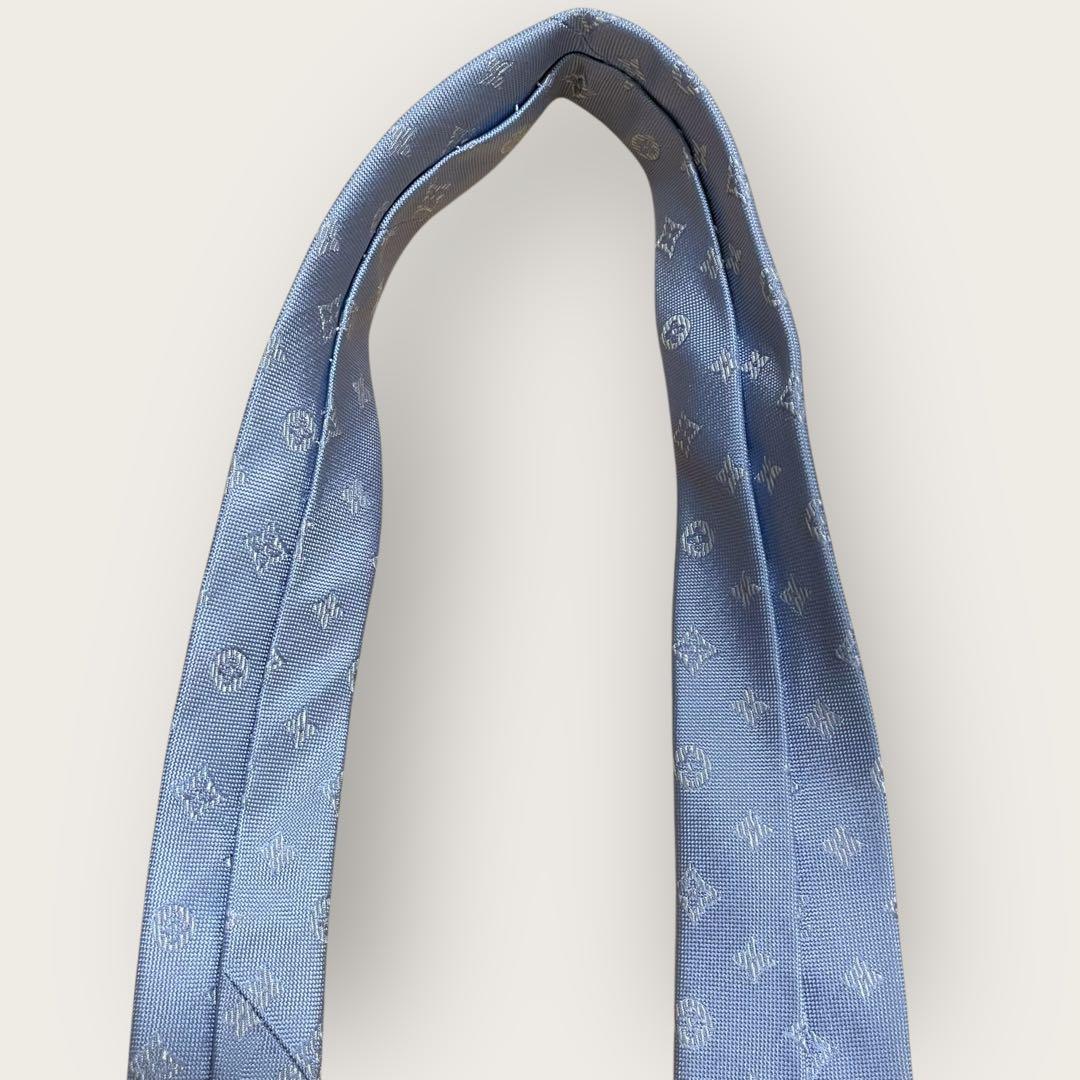 LOUIS VUITTON ルイヴィトン ネクタイ 水色 モノグラム シルク 箱