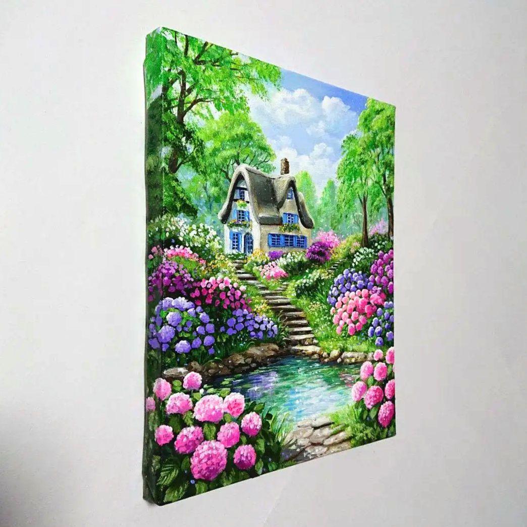 【紫陽花が咲く頃】アクリル画 F3 風景画 絵画