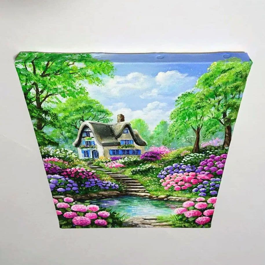 【紫陽花が咲く頃】アクリル画 F3 風景画 絵画